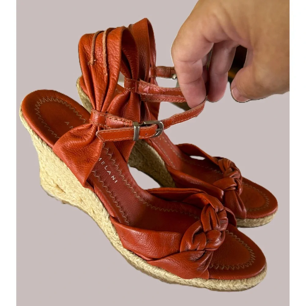 Antonio Melani Braided Espadrille Wedge Sandals Coral Orange Leather Strappy 7M